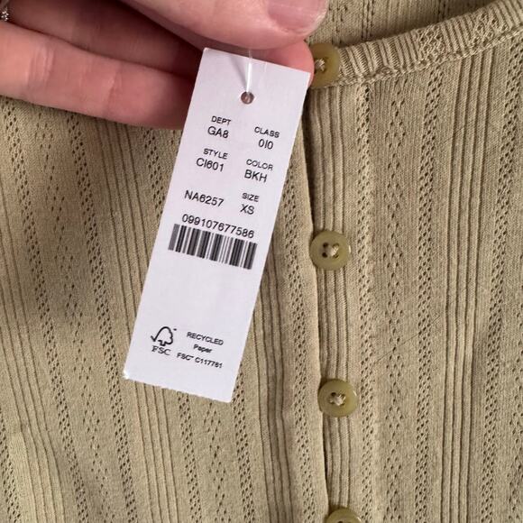 J. Crew Pointelle Short-Sleeve Knit Cardigan Top Green XS CI601 New - Picture 4 of 7